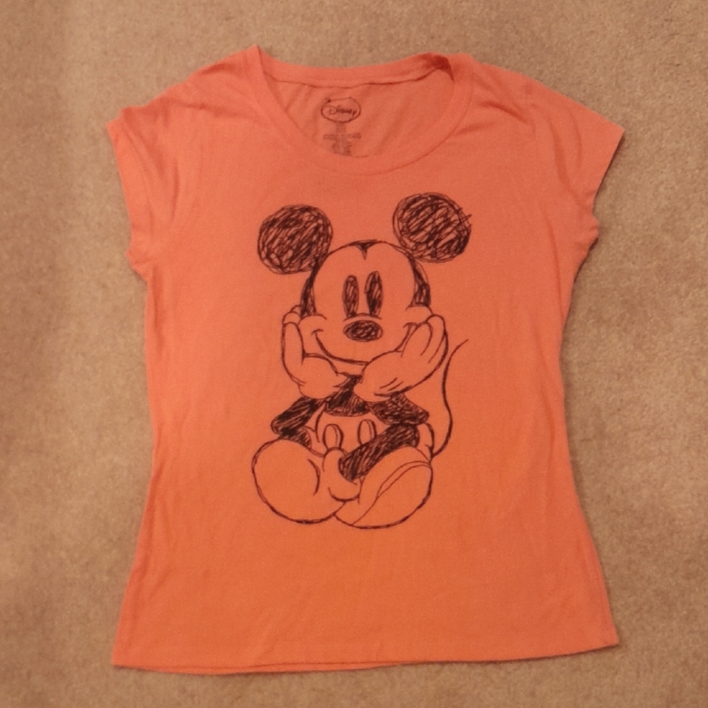 Disney Peach T Shirt: Girls Size XL (15/17), With Mickey
